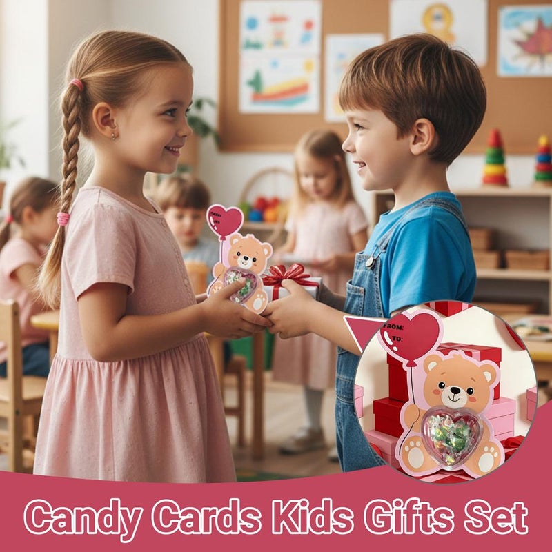 Valentines Cards for Candy, Cute Bear Designs Valentines Candy Card Gifts with Plastic Domes, Valentine School Classroom Exchange Prizes for Girls Boys ﻿ - Image 3